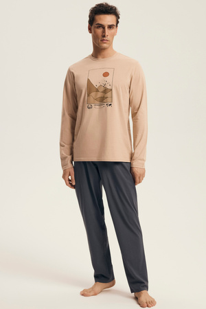 Henderson Luro Herren-Baumwollpyjama Beige-Graphit 43474