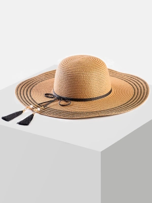 Women's beach hat with decorative brim Feba beige F65/K42/849