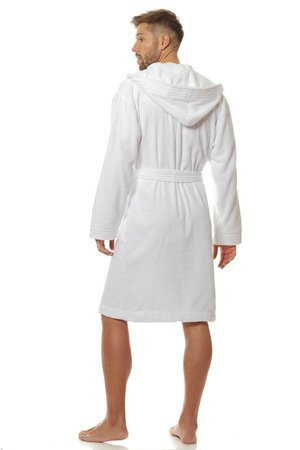 Men's terry robe with a hood L&L 2103 white
