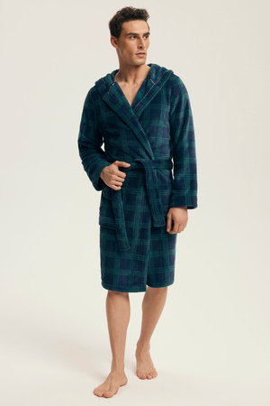 Men's warm plaid bathrobe Henderson navy blue 43373