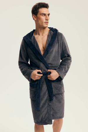Men's short warm bathrobe Natch Henderson graphite 43377