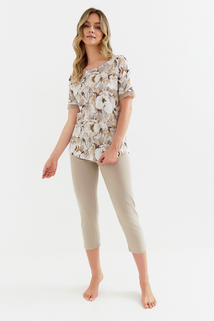 Cana women's cotton pajamas beige with flowers 420
