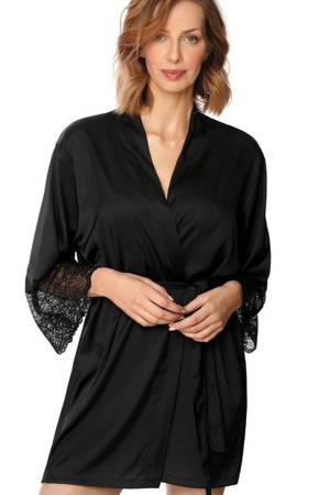 Zora black Nipplex women's satin bathrobe
