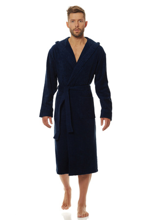 Men's long terry dressing gown L&amp;L navy blue 2104