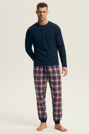 Men's cotton pajamas Henderson Noir navy blue 43457