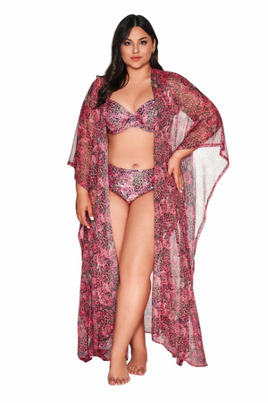 Ava long beach cover-up, pink leopard 027