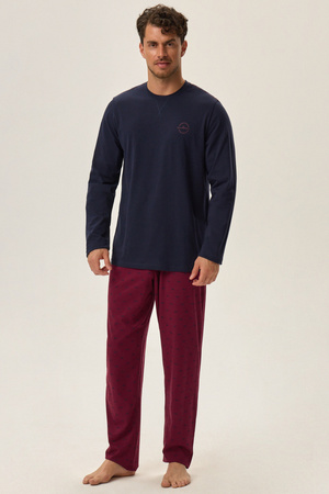 Henderson Hope Men's Cotton Pajamas Navy Blue-Claret 41915
