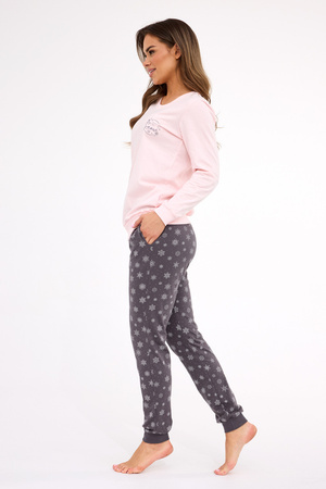 Schnee Damen Baumwollpyjama Cornette rosa und grau 163/461