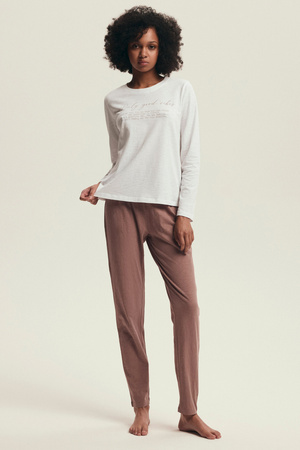 Delanie Henderson ecrufarbener Damen-Baumwollpyjama 43701