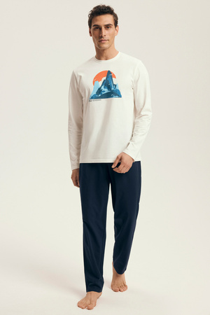 Henderson Loji men's cotton pajamas white-navy blue 43475