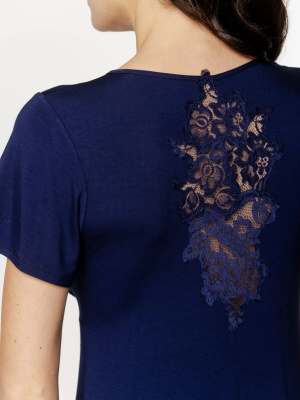 Coemi Damen-Nachthemd mit Spitze, marineblau 261C302