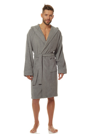 Men's terry cloth bathrobe with hood L&amp;L graphite 2103