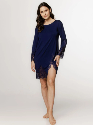 Damen-Nachthemd mit Spitze, Coemi, marineblau, 261C303