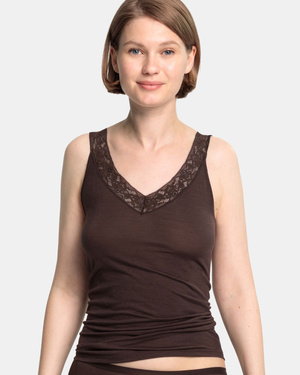 Damen-T-Shirt aus Wolle mit Spitze Speidelbraun 50374